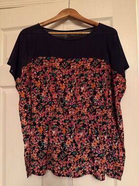 Ann Taylor Blue Blouse with Pink & Orange Floral Print